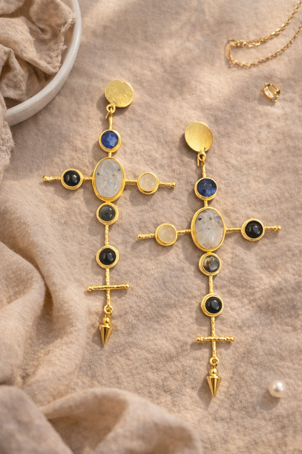 Cross natural stone earrings