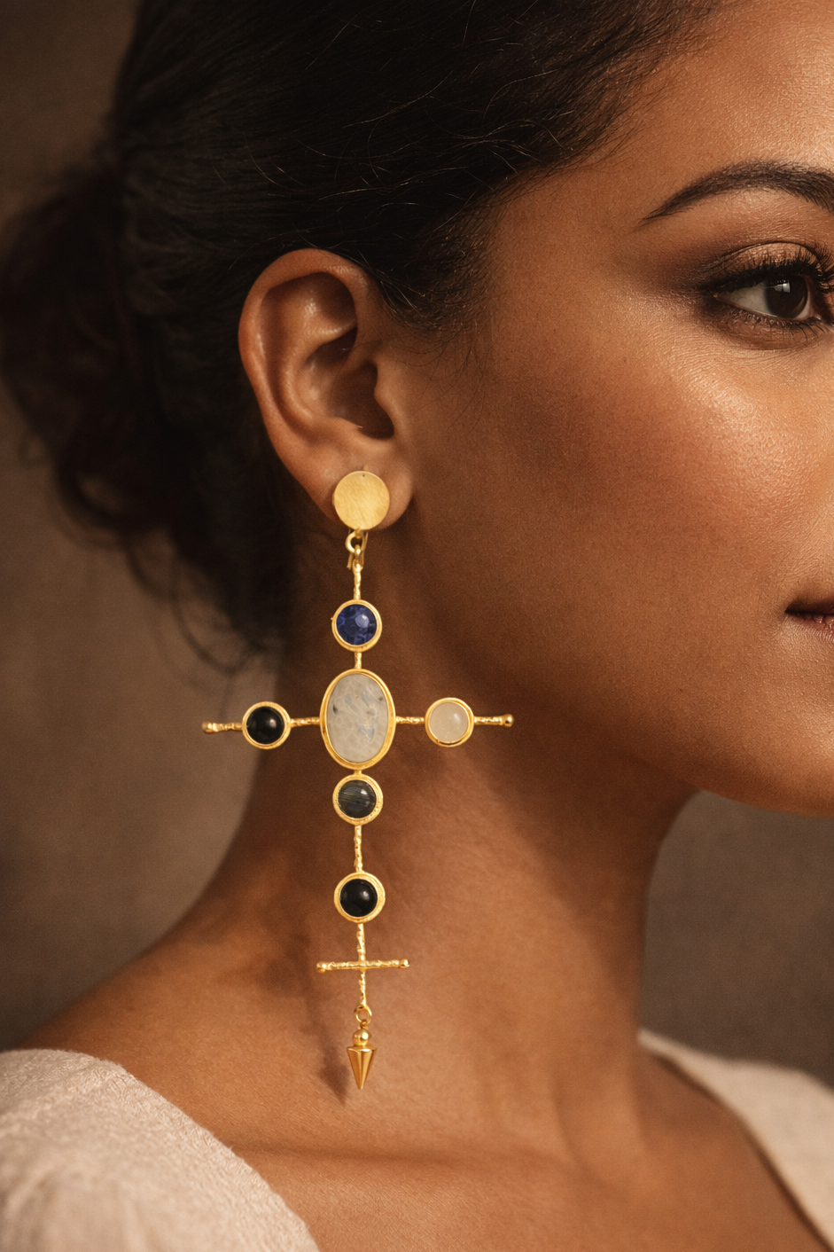 Cross natural stone earrings